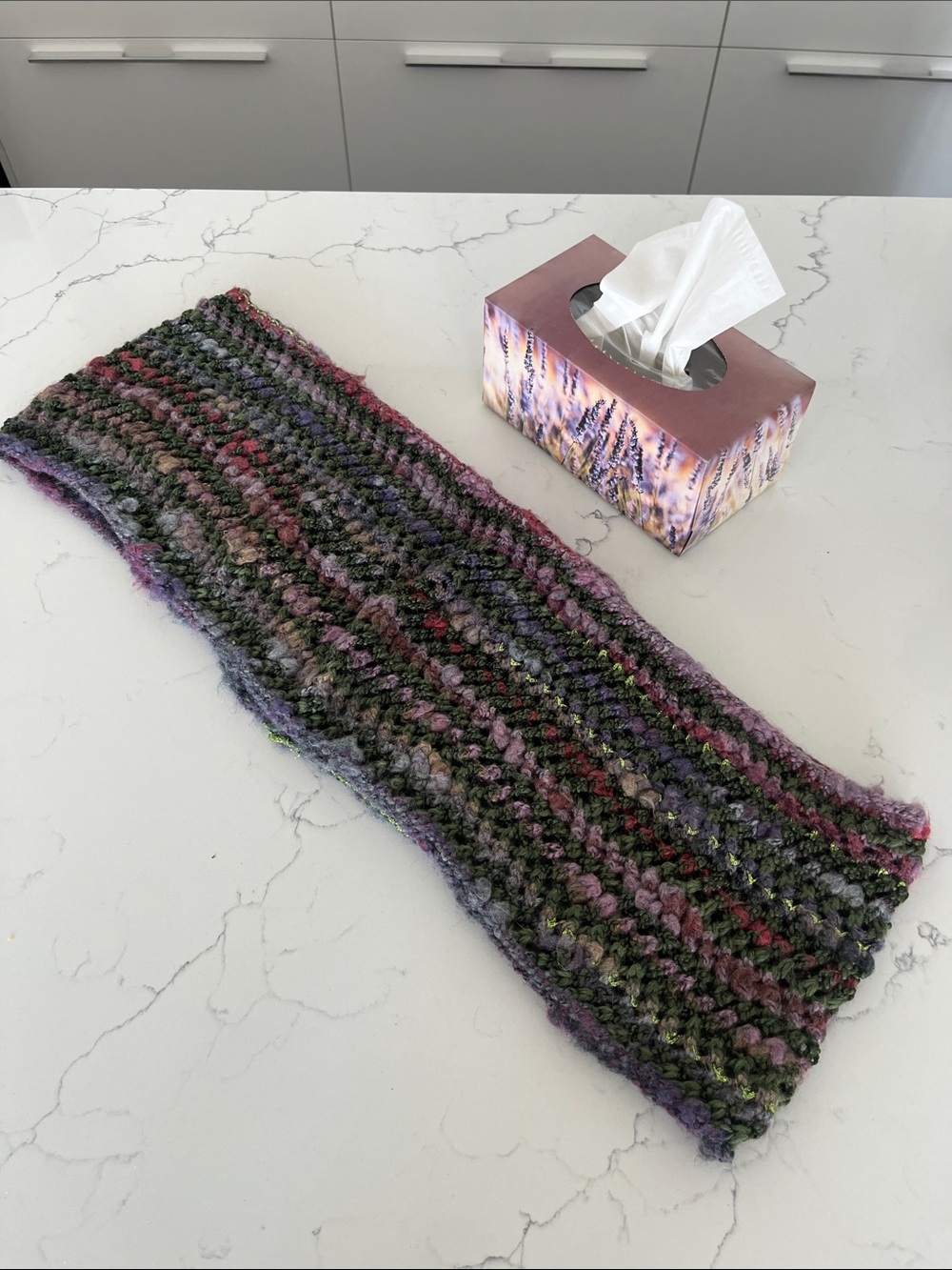 Handmade Chunky Knit Scarf in Purple & Green Tones